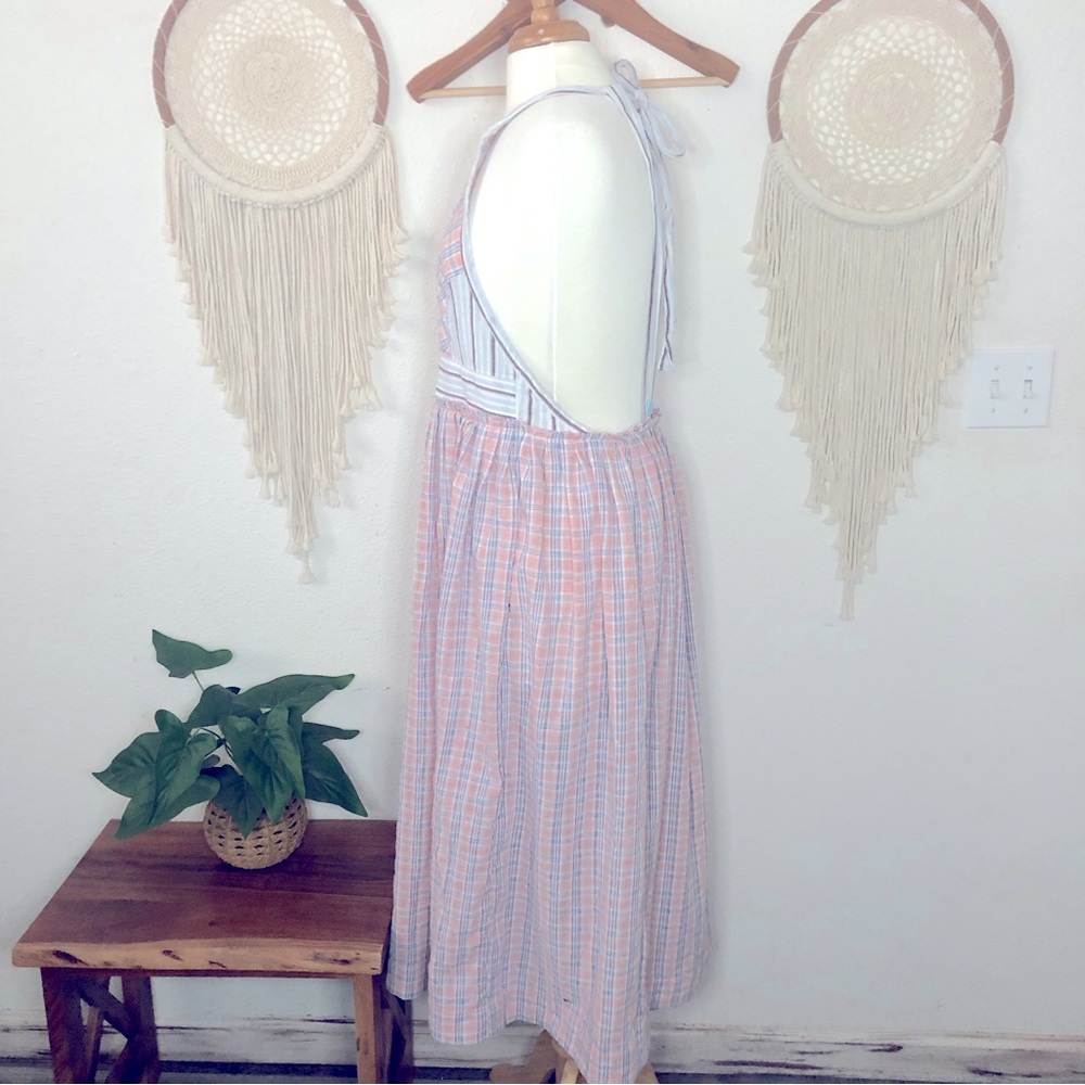 Free people open back plaid midi dress with pockets small loose fit - Picture 2 of 5